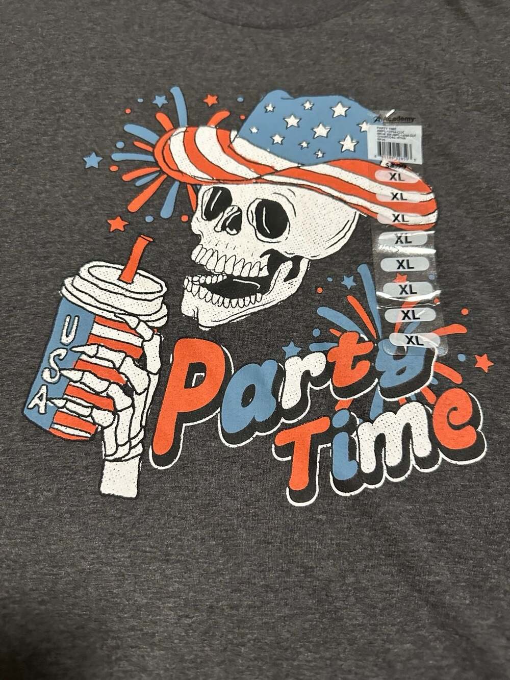 Academy Sports + Outdoors Patriotic Skull Party Time Graphic T-Shirt Size XL